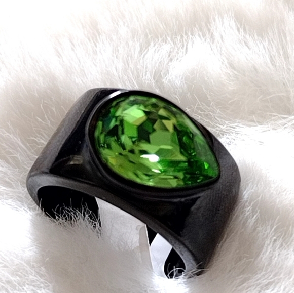 Stainless Steel Jewelry - Stainless Steel Black and Green Gothic Statement Ring